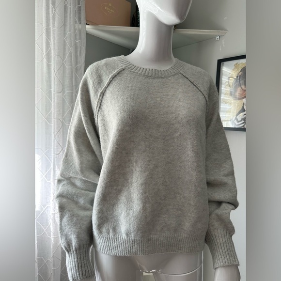 Gray Crew Neck Sweater with Ribbed Detailing - Picture 1 of 4
